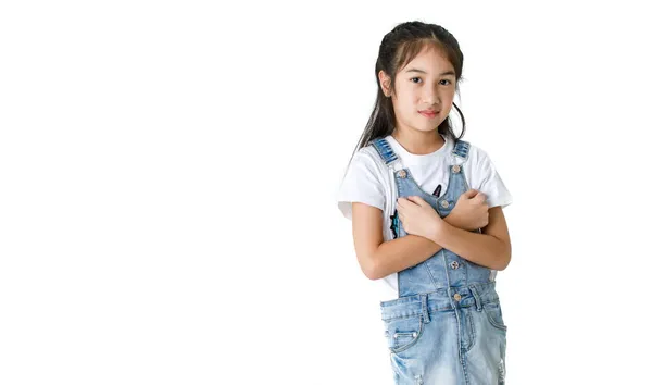 Retrato Cerca Aislado Estudio Tiro Asiática Niña Linda Lleva Camiseta —  Fotos de Stock