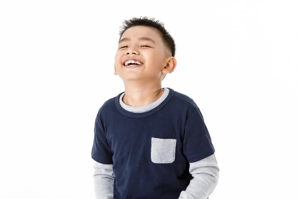 Piękny Portret Wycinanka Młodego Zdrowego Azjatyckiego Chłopca Szarym Swetrze Dżinsowej — Zdjęcie stockowe