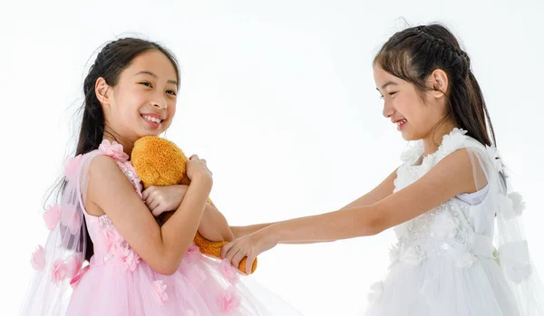 Portrait Close Isolierte Studioaufnahme Von Zwei Kleinen Asiatischen Ballerina Kindern — Stockfoto