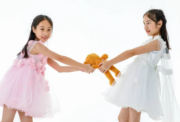 Retrato Close Estúdio Isolado Tiro Dois Pouco Asiático Bailarina Crianças — Fotografia de Stock