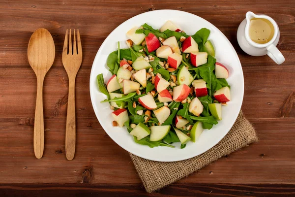 Salada Foguete Vegetariana Saudável Com Maçã Dados Amêndoa Costeleta Lugar — Fotografia de Stock