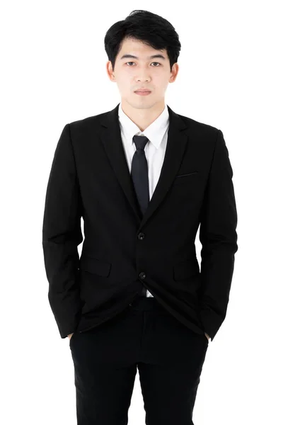 Asiatiska Företag Arbetar Stilig Man Bär Formell Kostym Med Slips — Stockfoto