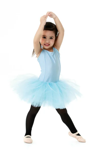 Portrait Isolated Studio Shot Small Beautiful Asian Kindergarten Pigtails Ballerina — Stock Photo, Image