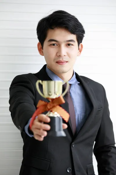 Πορτρέτο Κοντινό Πλάνο Της Ασίας Νεαρός Επιτυχημένος Επιχειρηματίας Φοράει Μαύρο — Φωτογραφία Αρχείου