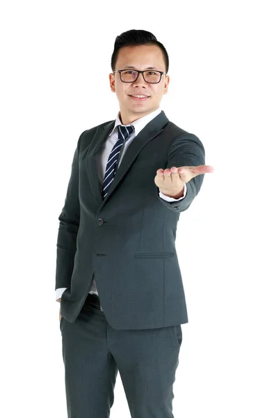 Young Handsome Businessman Executive Look Wearing Dark Gray Suit Eyeglasses — Stock Photo, Image