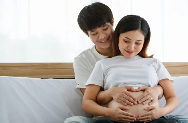 Warmth Lovely Family Concept Male Female Lover Touching Belly Pregnant — Stock Photo, Image