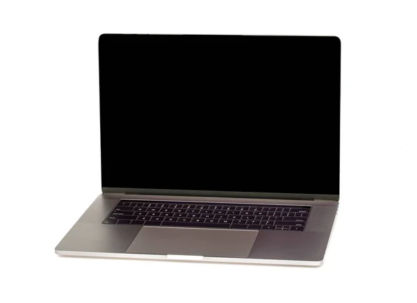 Hightech Flat Silver Luxury Notebook Computer Lid Open Display Isolated — Stock Photo, Image