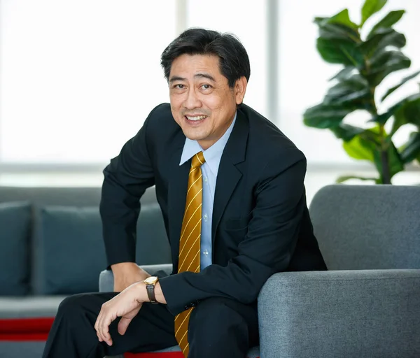 Lata Azjatycki Starszy Przedsiębiorca Wykonawczy Garniturze Luksusowym Krawatem Inteligentny Siedzi — Zdjęcie stockowe