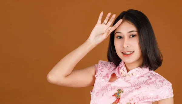 Retrato Closeup Estúdio Tiro Milenar Asiático Modelo Feminino Rosa Chinês — Fotografia de Stock