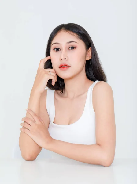 Portret Piękna Strzał Zbliżenie Tysiąclecia Azji Krótkie Czarne Włosy Model — Zdjęcie stockowe