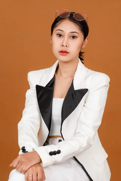 Asiatisk Ung Affärskvinna Svart Hästsvans Hår Kvinnlig Modell Bär Makeup — Stockfoto