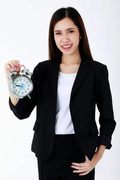 Asiatische Bezaubernde Geschäftsfrau Mit Langen Haaren Trägt Formalen Schwarzen Anzug — Stockfoto