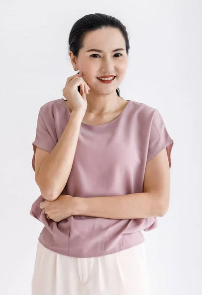 Porträtt Närbild Studio Skott Asiatiska Unga Glada Vänlig Vacker Kvinnlig — Stockfoto