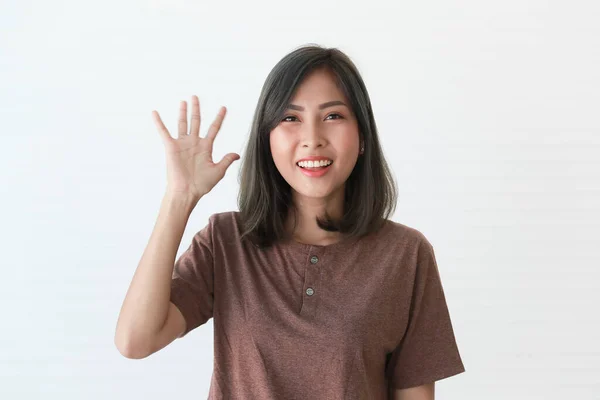 Студийный Портрет Азиатской Счастливой Молодой Красивой Красивой Девушки Подростка Модели — стоковое фото