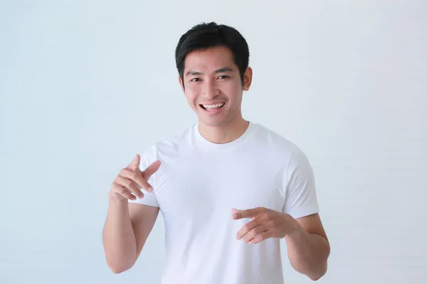 Portrait Shot Asian Happy Young Handsome Smart Guy Model Casual — Stock Photo, Image