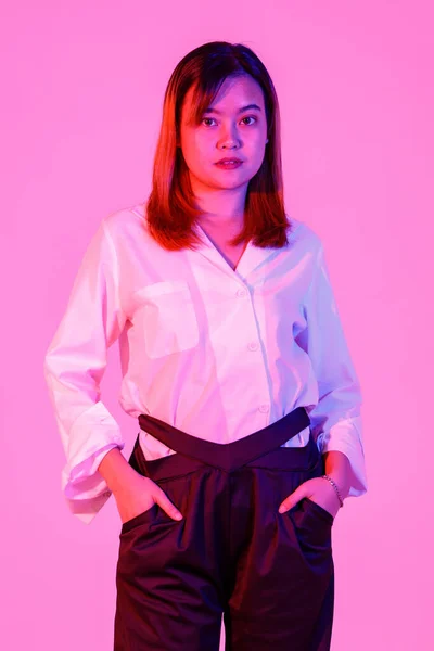 Portrait Studio Shot Asian Successful Confident Woman Designer Entrepreneur Casual — Photo