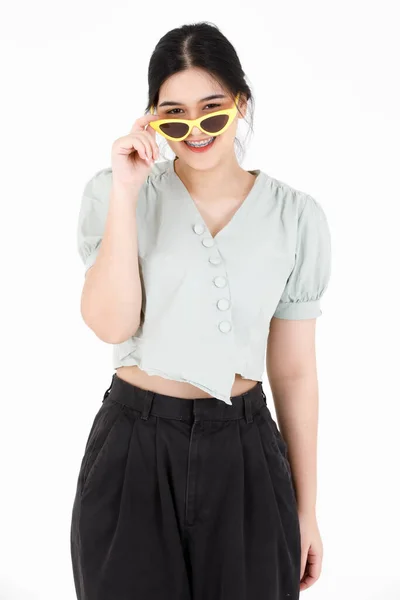 Portrait Closeup Studio Shot Asian Young Cool Stylish Teen Female — Stock Photo, Image