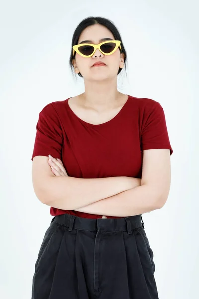 Портретная Студия Съемки Азиатской Молодой Прохладной Модной Стильной Косички Прическа — стоковое фото