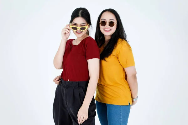 Portrait Studio Shot Two Asian Young Cool Fashionable Stylish Female — Stock Photo, Image