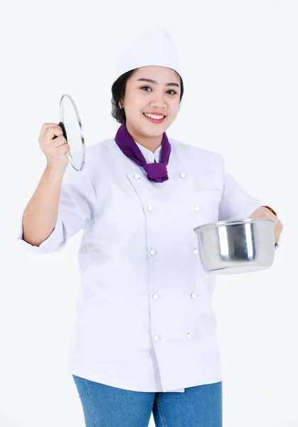 Retrato Estudio Disparo Restaurante Profesional Asiático Cocina Mujer Chef Ejecutivo — Foto de Stock