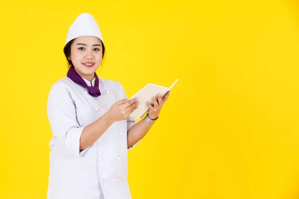 Retrato Estudio Tiro Chef Ejecutiva Profesional Asiática Uniforme Cocina Blanco —  Fotos de Stock