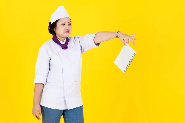 Retrato Estudio Tiro Chef Ejecutiva Profesional Asiática Uniforme Cocina Blanco — Foto de Stock