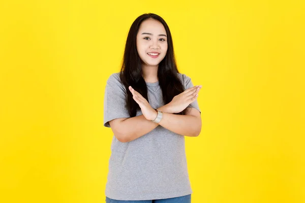 Portrait Studio Shot Asian Young Beautiful Chubby Plump Long Black — Stock Photo, Image