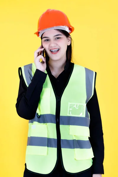 Portrait Studio Shot Asian Female Professional Engineering Foreman Manager Braces — Stock Photo, Image