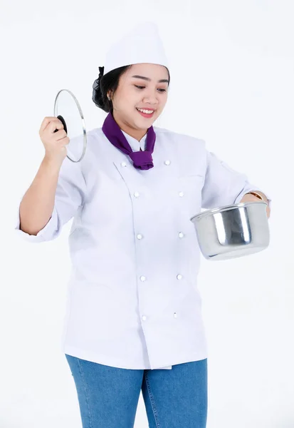 Retrato Estudio Disparo Restaurante Profesional Asiático Cocina Mujer Chef Ejecutivo — Foto de Stock