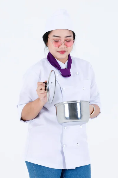 Retrato Estudio Disparo Restaurante Profesional Asiático Cocina Mujer Chef Ejecutivo —  Fotos de Stock