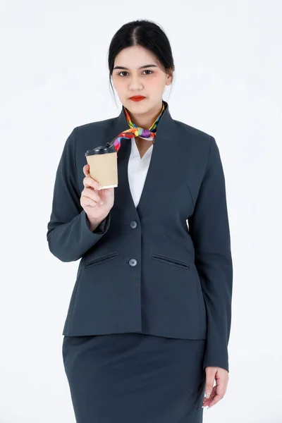 Portret Studio Strzał Azji Profesjonalne Piękne Kobiety Samolot Stewardessa Formalnym — Zdjęcie stockowe