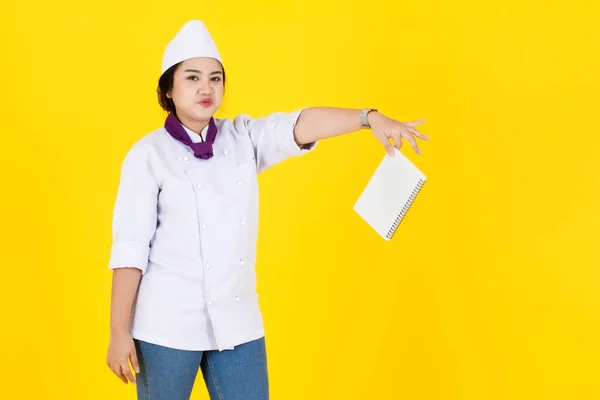 Retrato Estudio Tiro Chef Ejecutiva Profesional Asiática Uniforme Cocina Blanco — Foto de Stock