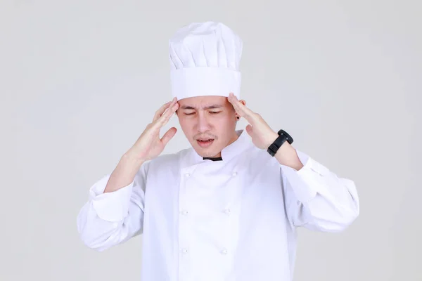 Chef Chino Experimentado Inteligente Uniforme Cocina Elegante Siente Molesto Preocupan —  Fotos de Stock