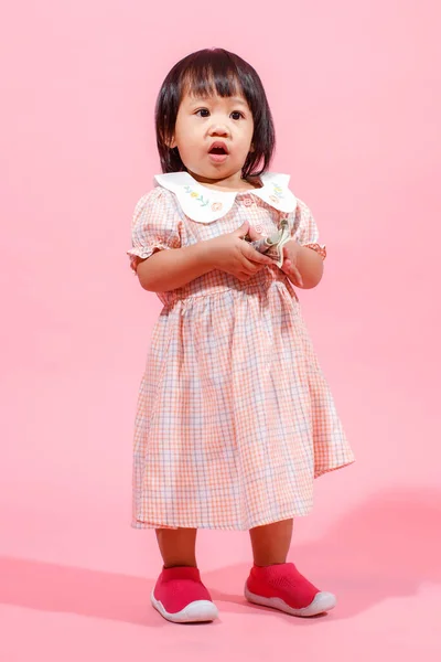 Portrait Studio Shot Little Cute Asian Kindergarten Preschooler Girl Daughter — Stock Photo, Image