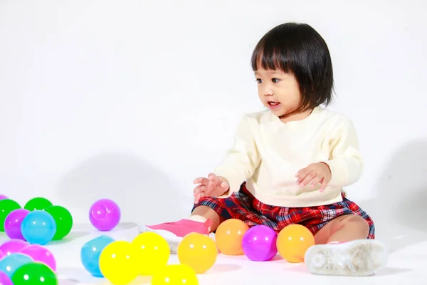 Studio Shot Little Cute Short Black Hair Asian Baby Girl — Stock Photo, Image