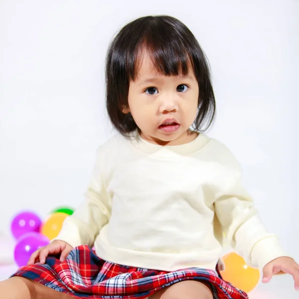 Studio Shot Little Cute Short Black Hair Asian Baby Girl —  Fotos de Stock