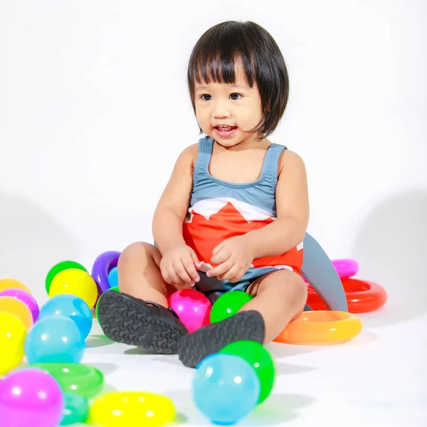 Studio Shot Little Beautiful Kindergarten Asian Baby Girl Daughter Model — Stock Photo, Image