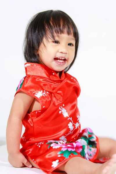 Studio Shot Little Cute Innocent Asian Kindergarten Preschooler Daughter Girl — Stock Photo, Image