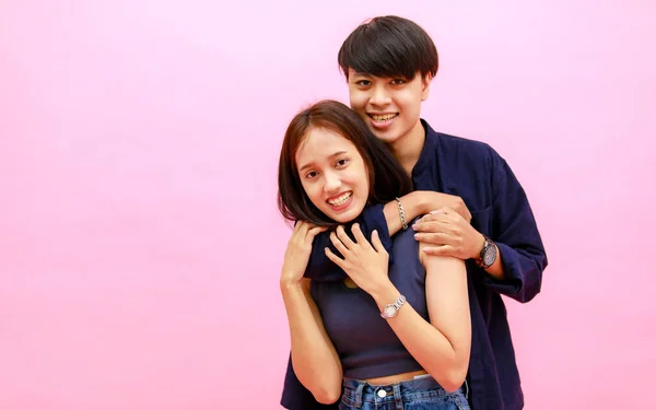 Porträtt Närbild Studio Skott Unga Glada Asiatiska Manliga Älskare Par — Stockfoto