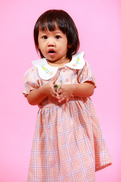 Ritratto Studio Girato Poco Carino Asiatica Asilo Infantile Ragazza Modello — Foto Stock
