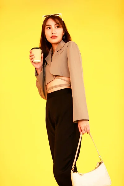 Porträtt Studio Skott Asiatisk Urban Mode Kvinnlig Affärskvinna Kontor Outfit — Stockfoto