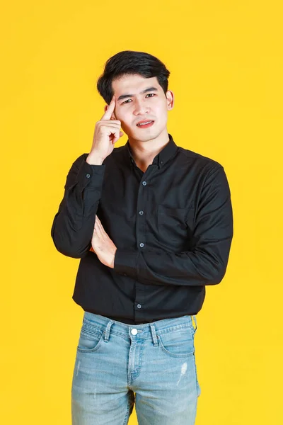 Portrait Studio Shot Millennial Asian Thoughtful Doubtful Professional Successful Male — Stock Photo, Image
