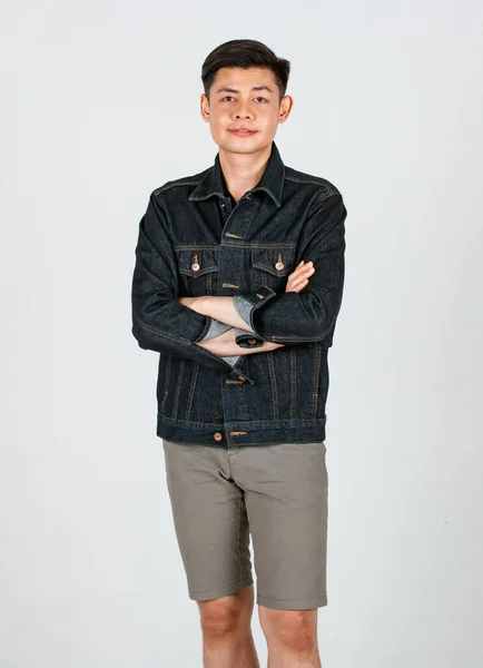 Portrait Studio Shot Asian Young Confident Handsome Cool Short Hair — Stock Photo, Image