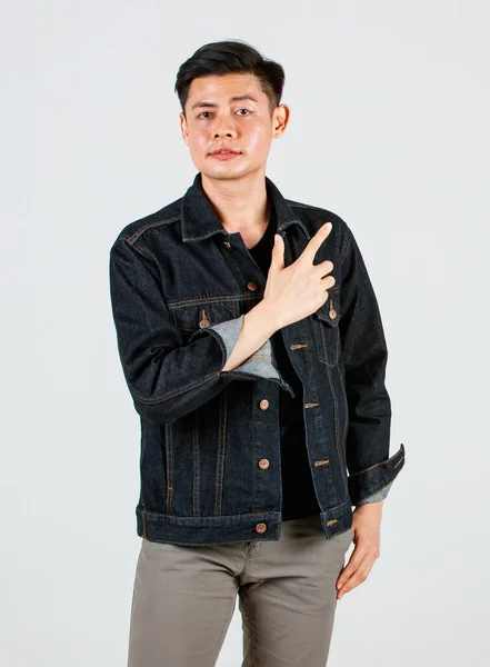Studio Shot Asian Young Handsome Male Hipster Model Wearing Casual — Stock Photo, Image
