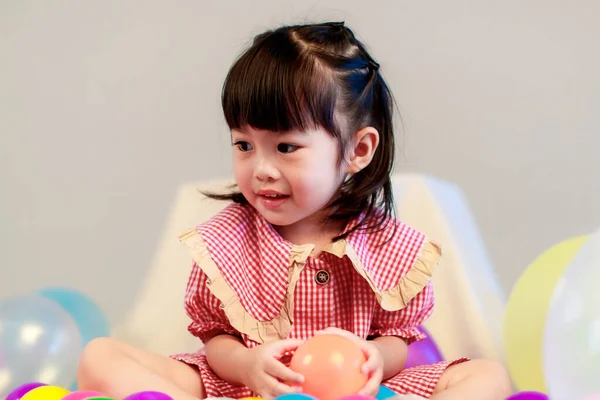 Portrait Studio Shot Little Cute Kindergarten Preschooler Kid Girl Daughter — Stock Photo, Image