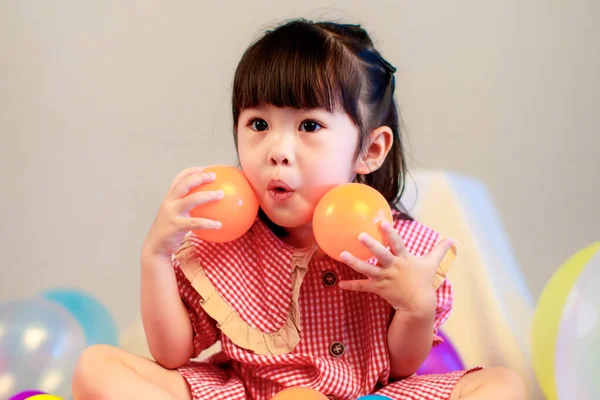 Portrait Studio Shot Little Cute Kindergarten Preschooler Kid Girl Daughter — Stock Photo, Image