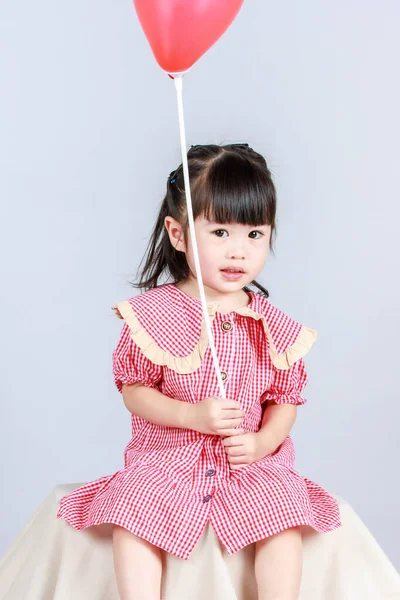 Studio Closeup Shot Little Cute Preschooler Kid Girl Daughter Red — Stock Photo, Image