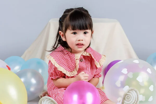 Portrait Studio Shot Little Cute Kindergarten Preschooler Kid Girl Daughter — Stock Photo, Image