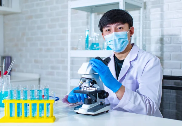 Closeup Facial Shot Asian Young Professional Male Scientist White Lab Royalty Free Stock Images