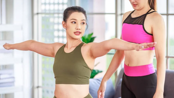 Two Millennial Asian Young Healthy Slim Strong Sexy Female Sporty — Zdjęcie stockowe
